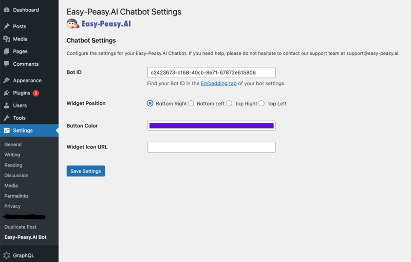 Bots page interface